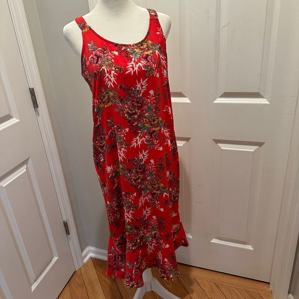 Pink Rose Vintage Petite M Red Floral Knee-Length Sleeveless Dress Women's